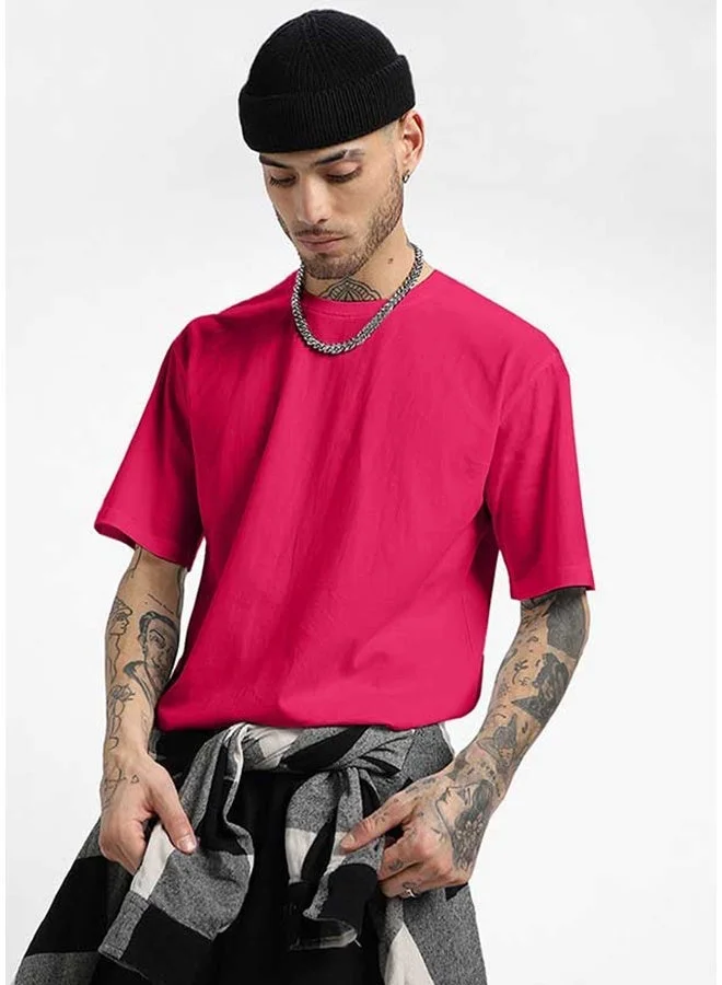 فيردو تيشيرت فيردو قطن خالص مقاس كبير نصف كم للرجال لون ماجنتا